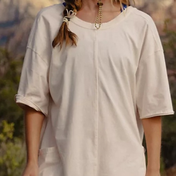 Free People Hot Shot Tee Romper with Pockets in Bleached Clay Size XL NWOT - Picture 6 of 8